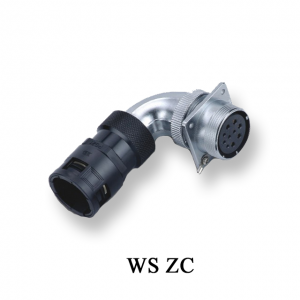 In-line receptacle with angled back shell for plastic-hose:WS ZC