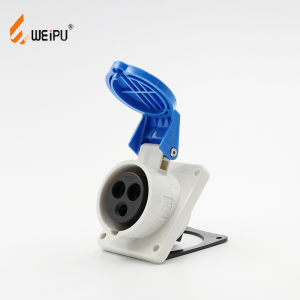 CEE 16A 32A IP44 Panel Mounted Socket 20℃ angled. Flange 100mm× 92mm